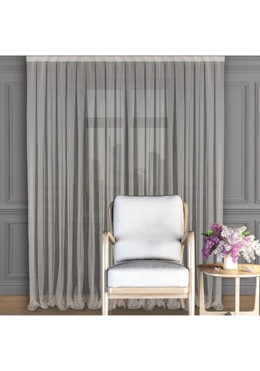 Ekru Düz Tül Perde Grek Etek Kurşunlu Sık Pile 1'e 3 Pile-ekru Ekru