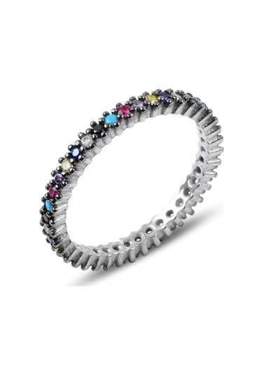 Mix Taşlı Tek Sıra Tamtur Gümüş Yüzük