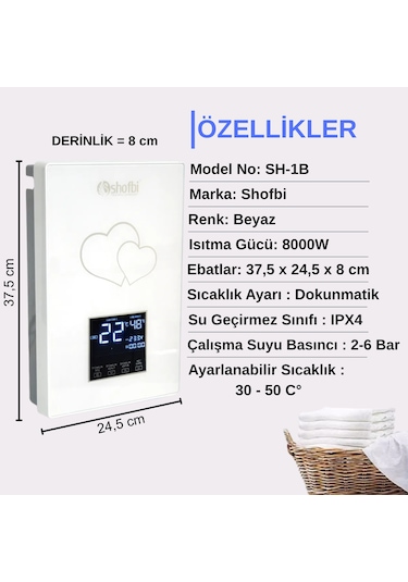 Shofbi SH-1B Dijital Şofben Beyaz