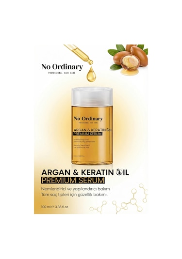 No Ordinary Premium Argan & Keratin içerikli Doğal Saç Bakım Yağı & Serum 100 ML