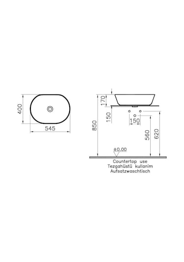 Vitra 7427B003-0016 Geo Oval Çanak Lavabo 55 CM Beyaz
