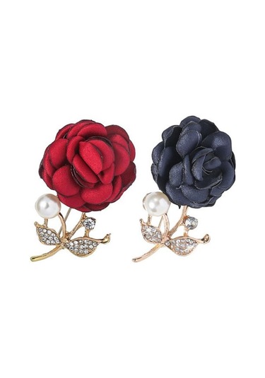 İnci Görünümlü Kumaş Gül Broş Kadınlar İçin Yapay Çiçek Broş İğnesi Yapay Elmas Yaka İğnesi Palto Şapka Çanta İçin Giyim Aksesuarları Mavi