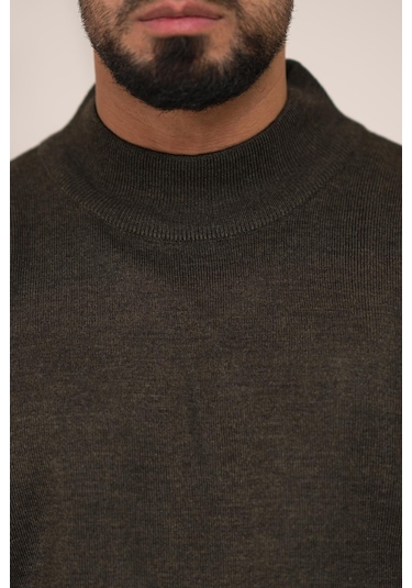 Woolen World Balıkçı Yaka Kalın Yünlü Erkek Triko Kazak Kahverengi