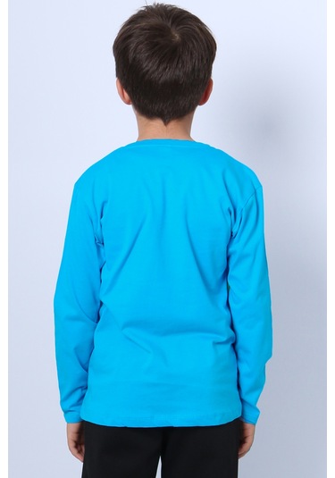 Erkek Çocuk Uzun Kollu Tshirt Karakter Baskılı Bisiklet Yaka E10 Turkuaz