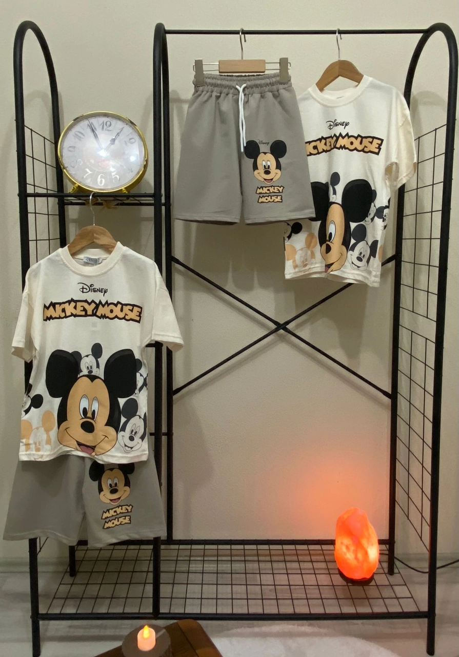 Cg Kids Mickey Mouse Mükemmel Baskı Kaliteli Erkek Çocuk Alt Üst Gri - Krem