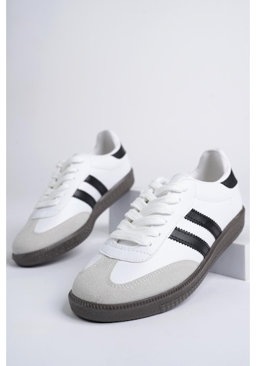 Muggo Gordon Unisex Ortopedik Günlük Garantili Bağcıklı Yürüyüş Koşu Sneaker Spor Ayakkabı Beyaz - Siyah