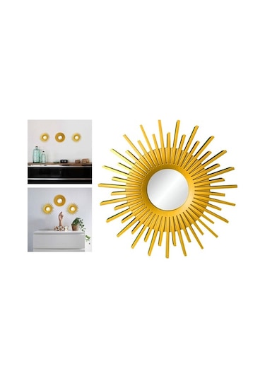 Pazly Yuvarlak Suntek Şifonyer Şekilli Güneş Ev Duvar Dekor Aynaları Ayna Asılı Altın Qq Altın