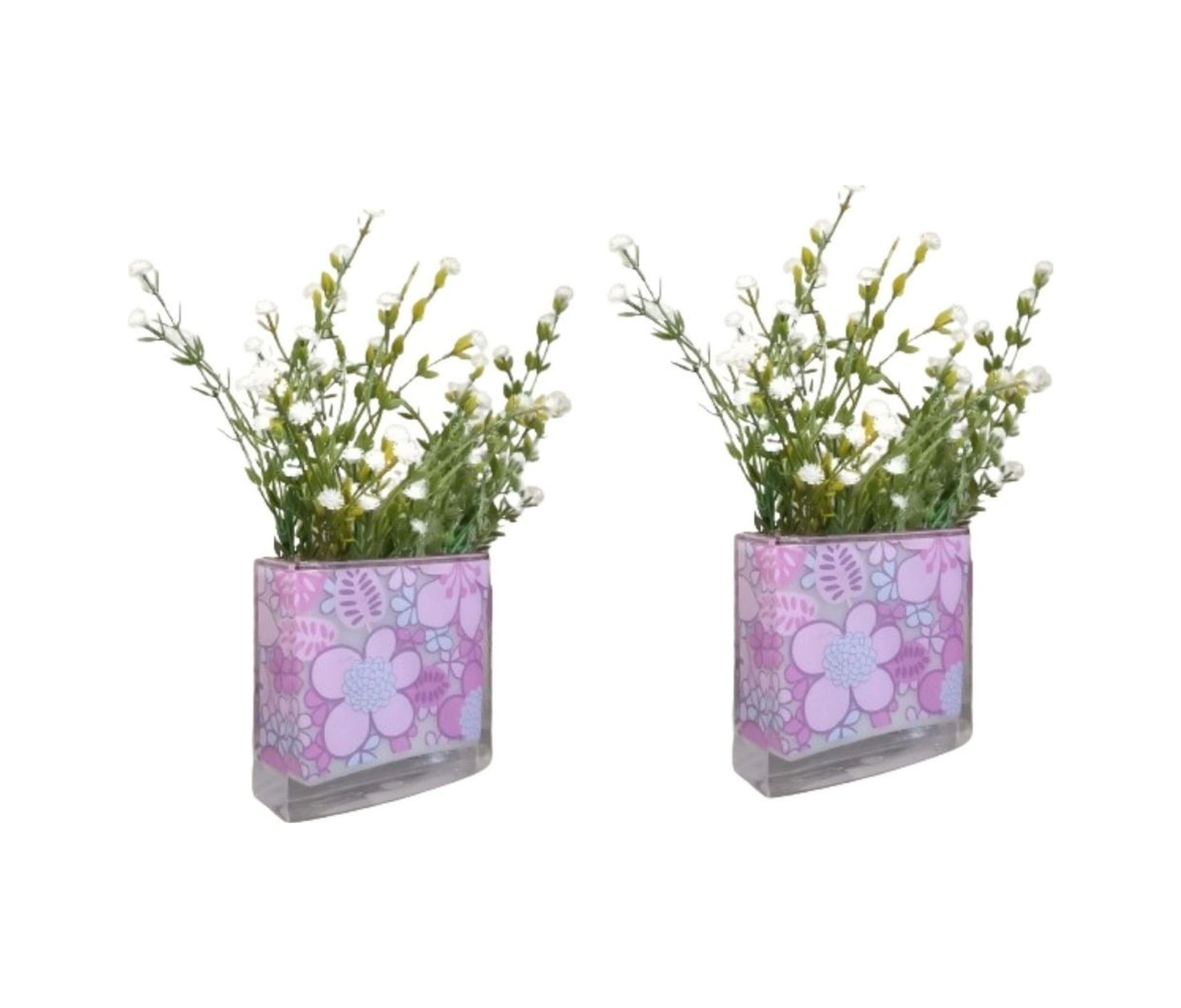 2 Adet Vazo Dahil,vazoda Çiçek,beyaz Yapay Çiçek,vazo Dekoratif Pembe Çiçekli 10x15x3cm Çok Renkli