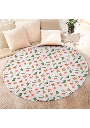 Noel Desenli 47 İnç Yuvarlak Flanel Battaniye, Yetişkin Ve Çocuk İçin, Yumuşak, Rahat Ve Hafif Noel Baba Noel Çorabı