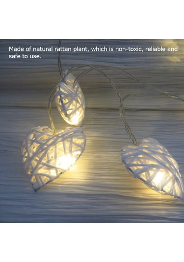 Yaleker 2.5m 10 Adet Kalp Şekilli Rattan Işık Zinciri - Doğal Malzeme, Ev Dekorasyonu, Fotoğraf Props Pil Yok Diğer