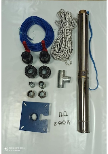 4sd4/10 1 Hp Alarko Trifaze 50 Mt Yassı Kablolu 100 Mt Halatlı Çift Vanalı Akıtma Başlıklı Takım Dalgıç Pompa