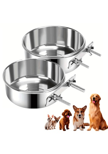 Ecronicword Evcil Hayvan Kafes Besleme Kabı Çelik Askılı Su Kabı 2'li