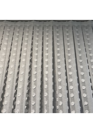 Perdefony Ponpon Keten Tül Perde ekru