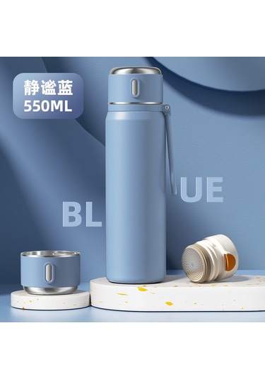 Kadınlar, Erkekler Ve Çocuklar İçin Şık Ve Dayanıklı 550 Ml Paslanmaz Çelik Termos Bardak, Okul Ve Ofis Kullanımına Uygun Yalıtımlı Su Matarası MAvi