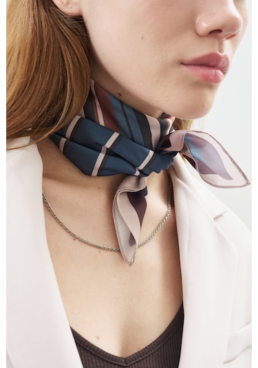 Desenli Orta Boy Saten Fular Elodı Elodı