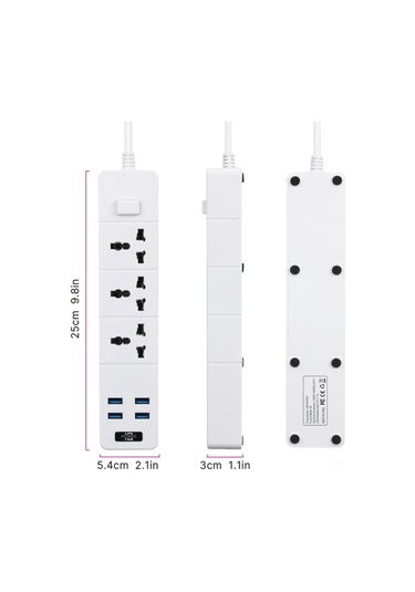 Aubyhe 7'li Akıllı Güç Çizgisi: 3 Ac Prizi + 4 Usb Port 5v/3.1a , Aşırı Akım/kısa Devre Koruma, 1.8m Uzun Kablolu, Ev/ofis/seyahat İçin