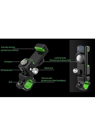 Bisiklet Motosiklet Gidon Direksiyon Telefon Tutucu Pusula ve Sarsmaz Kilitleme (4-6 inç Uyumlu)