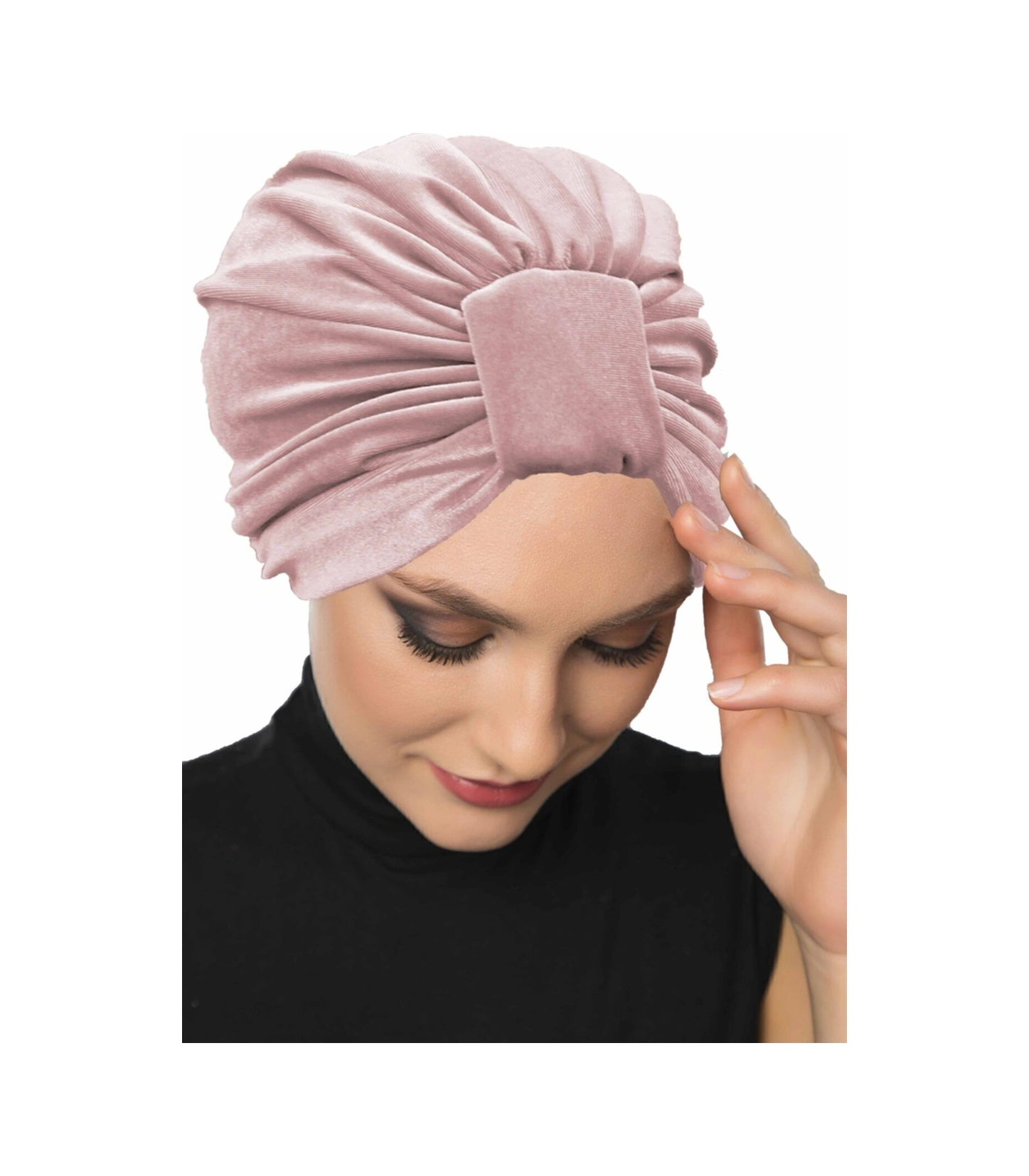 Kadife Kardelen Astarlı Pudra Hazır Türban Tesettür Bone Pudra
