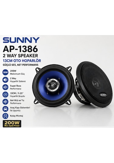Sunny Ap-1386 13cm 200w Oto Hoparlör Çiftli 2 Way Araç Speaker