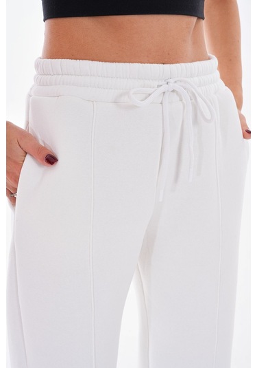 Kallima Çımalı Beyaz Kışlık Şardonlu Yüksek Bel Bol Paça Eşofman Beyaz