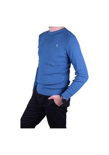 Erkek Mavi Bisiklet Yaka Kazak, Ot-Kzk-20013 Mavi