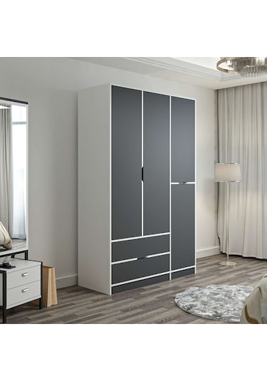 Elina 3 Kapaklı Dolap - Beyaz/antrasit Çok Renkli