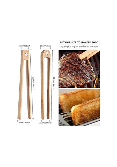 Mutfak Tost Maşası - 2 Adet Manyetik Bambu 8.7 Ahşap B