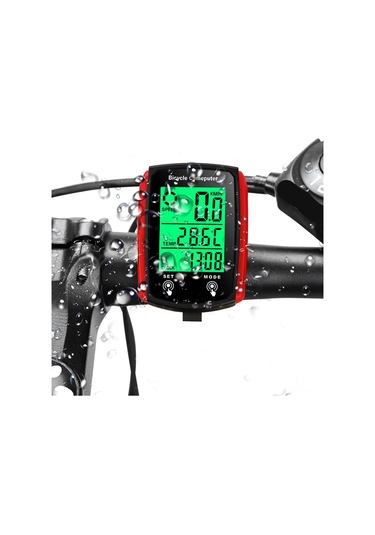 Aubyhe Abs Su Geçirmez Bisiklet Kablolu Lcd Bilgisayarı: Hız Ve Mesafe Ölçer, Gece Aydınlatması, Siyah-kırmızı Kırmızı