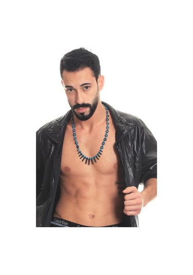 Labalaba Erkek Doğaltaş El Yapımı Tasarım Kolye Siyah