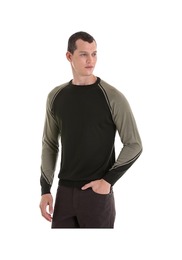 Hatemoğlu Haki Regular Fit Bisiklet Yaka Jakarlı Yünlü Triko Kazak Haki