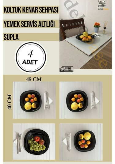 Açık Gri 4 Adet Çok Amaçlı Koltuk Kenar Sehpası, Supla, Yemek Servis Altlığı Açık Gri