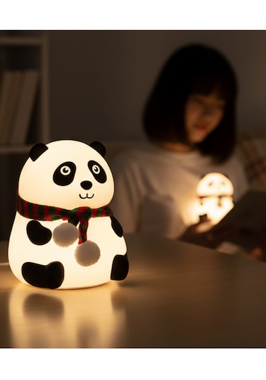 Panda Figürlü Silikon Gece Lambası Bebek & Çocuk Odası Beyaz