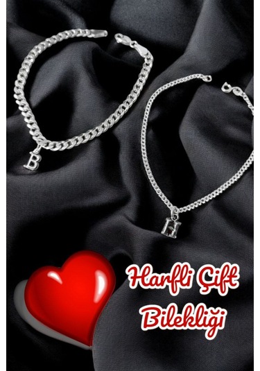 Modagümüşevi 925 Ayar Gümüş Harfli Çift Bilekliği