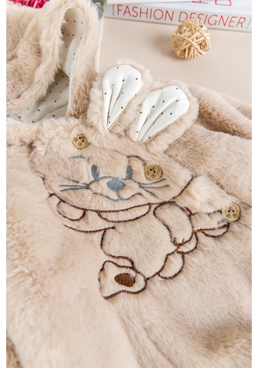 Tavşan Fiğürlü Kışlık Peluş Kız/erkek Bebek Tulum Bej