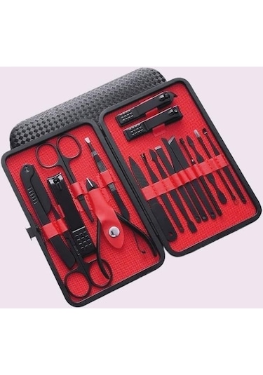 Erkek Ve Kadın Hediye Tırnak Bakım Güzellik Seti Seyahat Kutusu İle 18 Parça Paslanmaz Çelik Tırnak Bakım Seti Kırmızı