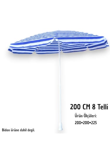 Plaj Şemsiyesi Mavi-beyaz 200 Cm 8 Telli Beyaz - Mavi Bidonsuz