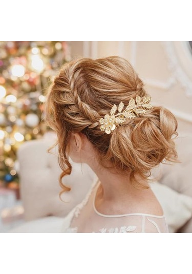 4 Parça Altın Yapay Elmaslı Diş Detaylı Saç Tarağı, Yaprak Saç Yan Tarağı, Kadınlar İçin Vintage Düğün Dekoratif Saç Aksesuarları 4 Farklı Boyut