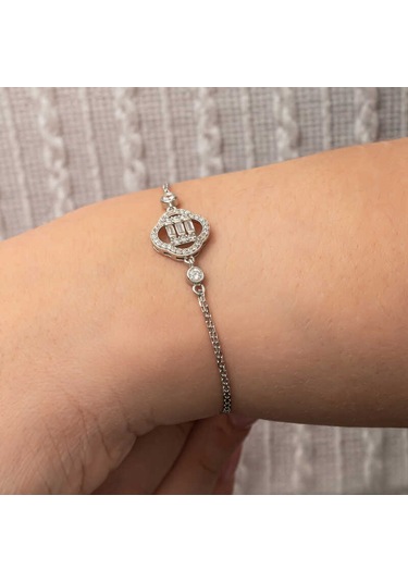 Gümüş Yonca Baget Taşlı Kadın Bileklik Gümüş