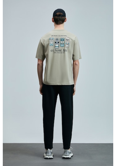 Lufian 111020248 Mask Modern Grafik T- Shirt Erkek Tişort Bej