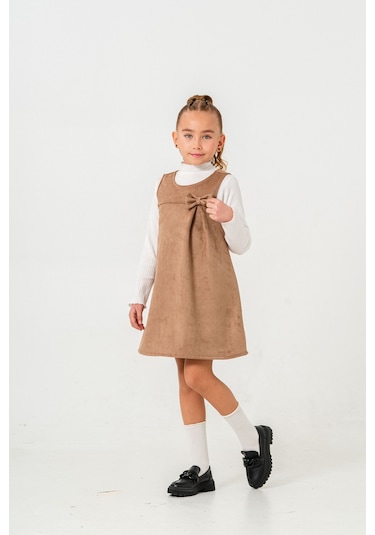 Smile Kids Fiyonklu Badili 2'li Kız Elbise Kahverengi