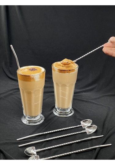 6 Lı Metal Kaşıklı Pipet Paslanmaz Çelik Pipet Temizleme Fırçası Hediyeli Sadece Pipet