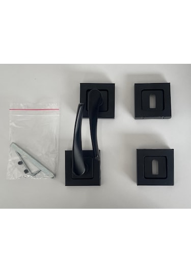 Siyah Kare Brawo Oda Kapı Kolu Ön - Arka Takım