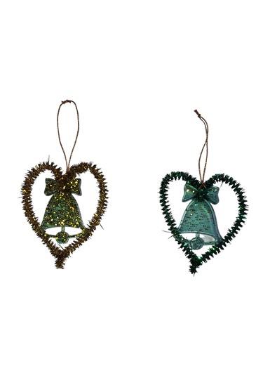 2 Li Sarı-yeşil Kalpli Çam Ağacı Yılbaşı Süsü