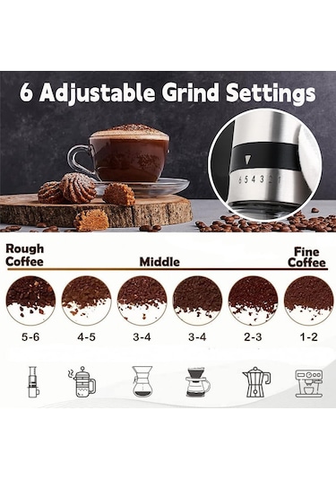 Manuel Kahve Öğütücü, El Kahve Değirmeni, 6 Ayarlanabilir