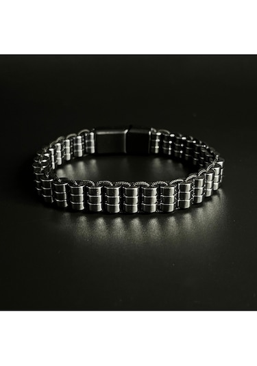 Yıldız Doğal Taş Hematit Taşı Şık Erkek Siyah Doğal Taş Bileklik Mıknatıslı Ve Kilitli Kapama Çok Renkli