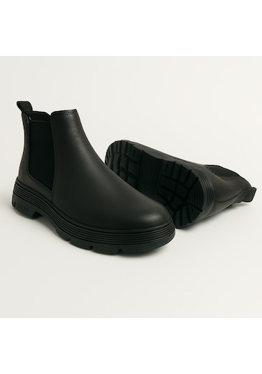 Growish Gre0157-3 Hakiki Deri Kaydırmaz Koku Yapmaz Kalın Taban Chelsea Üst Kalite Bot Siyah