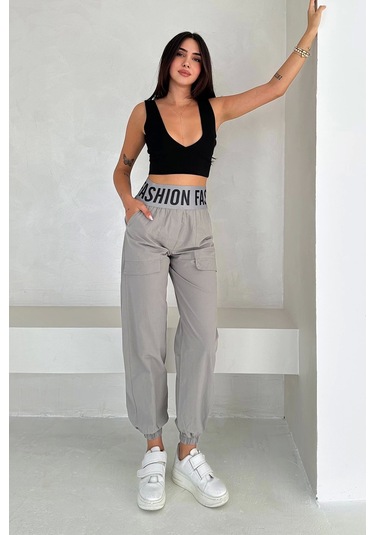 Beli Lastikli Fashion Pantolon Gri Gri