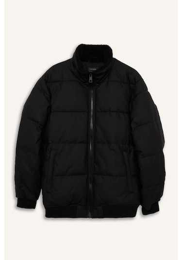 Defacto Su İtici Regular Fit Gömlek Yaka Astarlı Fermuarlı İç Cepli Kürk Yakalı Suni Deri Mont C5857ax25wnbk27 Siyah-bk27