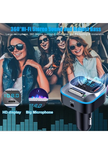 Honeybeeshop Standart Araba Kablosuz Verici 30w Pd Qc3 0 18w Guc Bas Ses Hi Fi Aux Usb Led 7 Renk