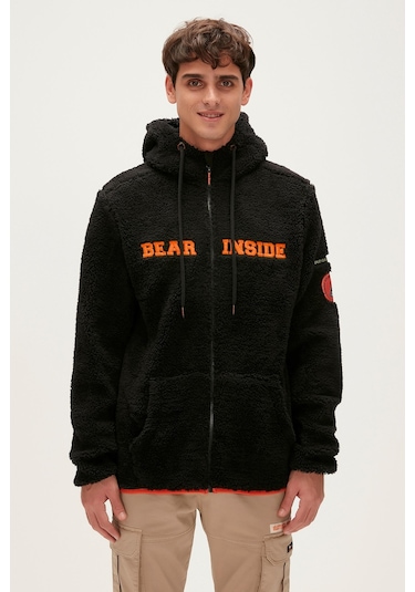 Bad Bear Shaggy Plush Full-zip Siyah Peluş Erkek Kapüşonlu Sweatshirt-siyah Siyah